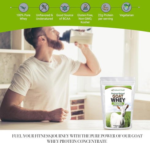 Z Natural Foods Goat Whey Protein Powder Concentrate, 1 lb, Undenatured, Unflavored, Pasture Raised
