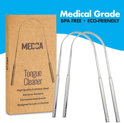 Pack of 2 Stainless Steel Tongue Scrapers, Essential Dental Hygiene Kit for Bad Breath & Bacteria Removal