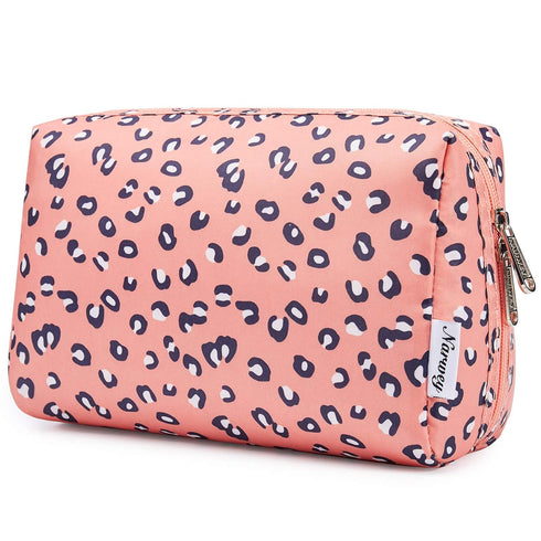 Narwey Cute Cheetah Makeup Bag, Travel Cosmetic Bag Organizer with Compartments for Women Girls, Large, Leopard