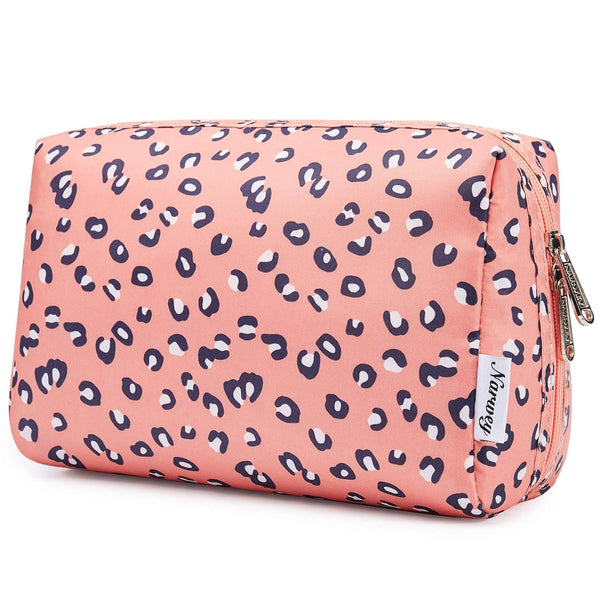 Narwey Cute Cheetah Makeup Bag, Travel Cosmetic Bag Organizer with Compartments for Women Girls, Large, Leopard