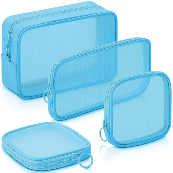 Weewooday 4 Pcs Mesh Makeup Bag, Travel Toiletry Bag Pouch with Zipper, Mini Portable Cosmetic Travel Purse Bag for