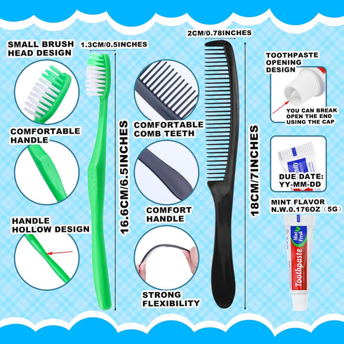 20Pcs Disposable Toothbrushes with Toothpaste and Comb, Travel Kit for Guests, 5 Colors, Individually Wrapped