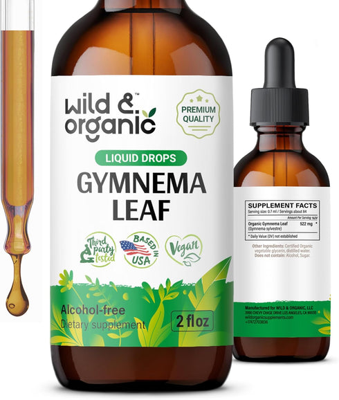 Gymnema Tincture - Sugar-Free Organic Gymnema Sylvestre Liquid with Antioxidants, Vegan Drops (2 oz)