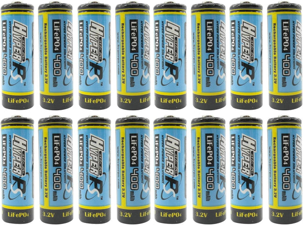 HyperPS (16-Pack) 3.2V LiFePo4 14430 (14 x 43mm) 400mAh Rechargeable Battery for Solar