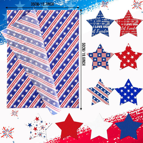SANNIX 100 Sheets 4th of July Tissue Paper Bulk Red Blue White Stars Patriotic Gift Wrapping Paper for Gift Wrapping Boxes DIY Crafts Independence Day Veterans Party Decoration 19.7 ×13.8 Inch
