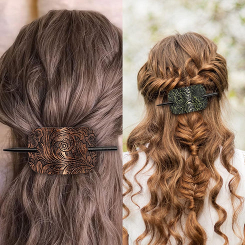 Noverlife 6PCS Leather Hair Barrettes with Stick, Square Shape Hair Clips for Women Girls