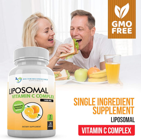 Liposomal Vitamin C 1400mg - 180 Veggie Capsules, High Absorption Immune Support Supplement with Antioxidants