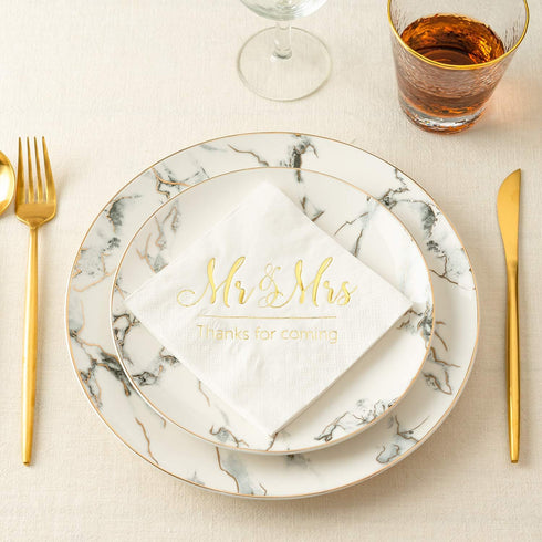Crisky Napkins Mr and Mrs Gold Cocktail Beverage Dessert, 100 Pcs for Wedding Party Decorations