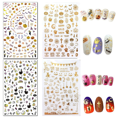 TailaiMei 1500 Pcs Halloween Nail Decals Stickers - 12 Sheets Self-Adhesive DIY Nail Art Tips Stencil for Halloween