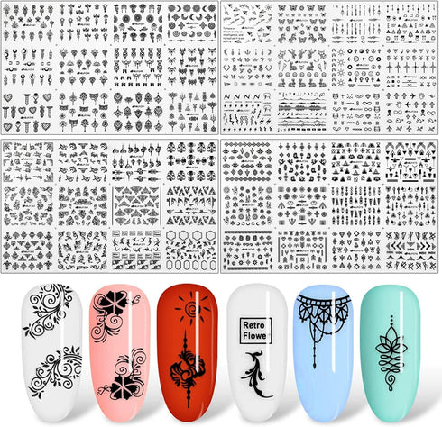 Flower Nail Stickers for Nail Art, 3D Self Adhesive Black Flower Leaf Nail Designs, 48 Styles for Women