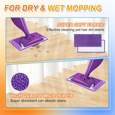 Reusable Mop Pads for Swiffer WetJet Mop, MyKEEPOW Microfiber Wet Jet Refills, 6 Pack, Purple (Mop Not Included)