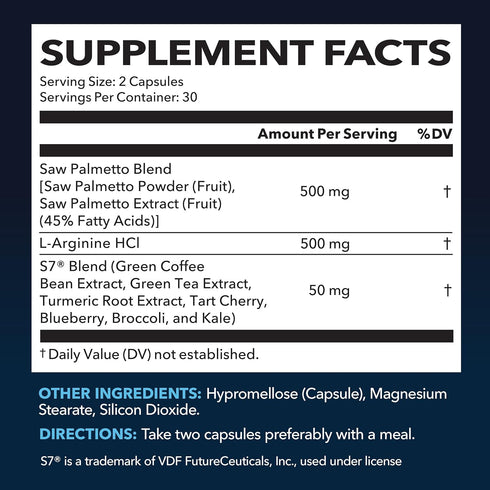 Saw Palmetto for Men with L Arginine Supplement - Hair Health & Male Support, 60 Male Pills with Plant-Based Ingredients