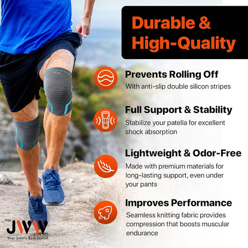 JWW 2 Pack 3XL) Plus Size Knee Compression Sleeve for Big Thighs, Knee Brace for Men & Women Knee Pain Relief, Workout