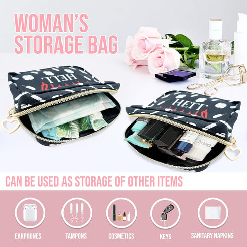 Tampons and Sanitary Pad Storage Bag, Period Bag, Tampon Purse Essentials, Sanitary Napkin Storage Bag - Compact and Discreet, Stylish Black Organizer Period Bags For Teen