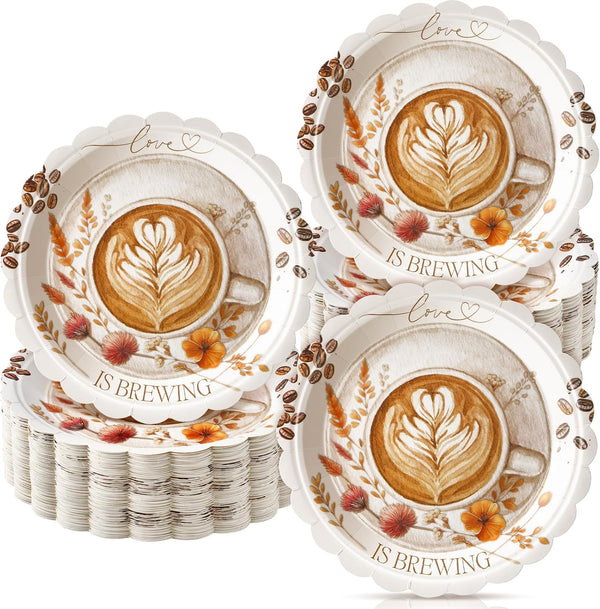Havawish 100 Pcs Love Is Brewing Coffee Bridal Shower Party Plates Decoration Coffee