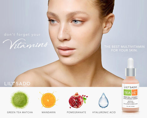 LILY SADO TEA+C Green Tea + Vitamin C Super Serum Natural Vegan Best Antioxidant Anti-Wrinkle Moisturizing Formula