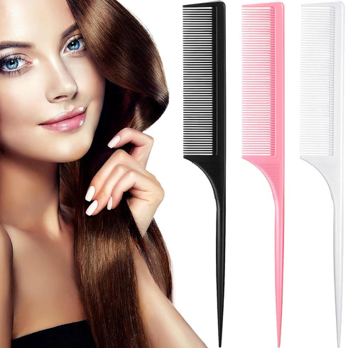 Leinuosen 3 Pack Tail Comb, Carbon Fiber Rat Tail Styling Comb for Heat Resistant Anti Static Teasing