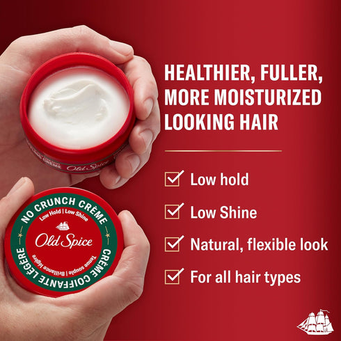 Old Spice No Crunch Crème - Hair Styling Crème for Men, Low Hold, Low Shine, 2.22 Oz