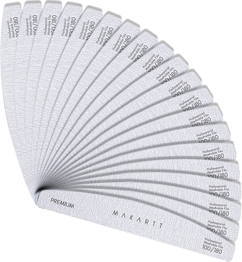 Makartt Nail File Set, 20 Pcs 100/180 Grit Washable Emery Boards for Natural Nails, Professional Manicure Tools