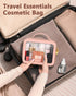 Portable Clear Makeup Bag, Medium Pink Leather Toiletry Bag with Zipper, Waterproof Transparent Cosmetic Organizer for