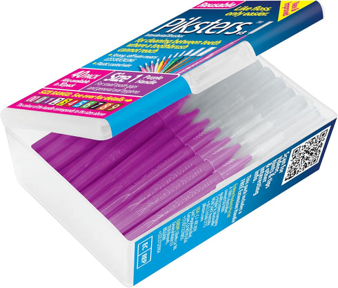 Piksters Interdental Brushes, Size 1, 40 pk, Safe for Braces, Gum Soft Bristles for Plaque Removal, Tight Gaps