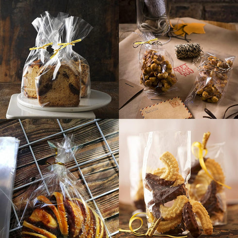 Augshy 300 Pcs 6x8" Treat Cello Bags - 300 Twist Ties, 1.4 Mils Thickness OPP Plastic Bags for Wrapping