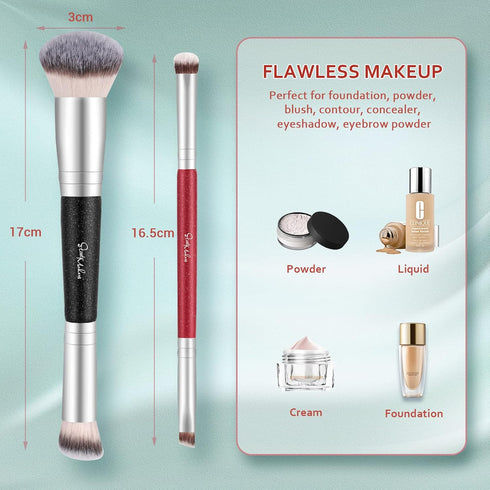 Makeup Brushes Dual-ended Foundation Brush - START MAKERS 2-in-1 Concealer and Eyeshadow Brush for Liquid and Powder