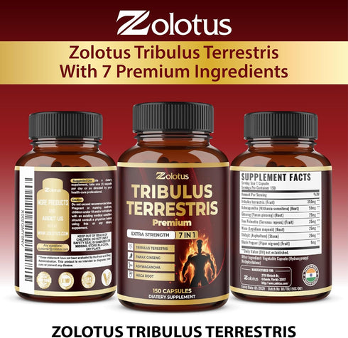 Tribulus Terrestris Supplement for Men & Women, 5-Month Supply with Ashwagandha, Panax Ginseng, 150 Count