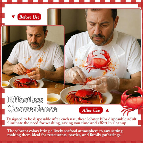 Set Chicingyou Crab Lobster Bibs and Plastic Disposable Gloves Disposable Adult Feast Bibs Gloves Supplies