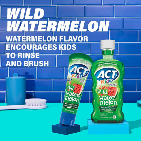 ACT Kids Anticavity Fluoride Rinse, Wild Watermelon, 16.9 fl. oz., Alcohol Free, Accurate Dosing Cup