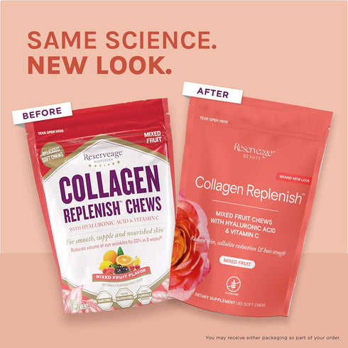 Reserveage Beauty Collagen Replenish Chews, Supplement for Skin Care & Hair Growth, 60 Soft Chews (20 Servings)