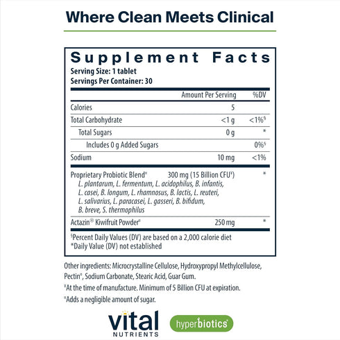 Hyperbiotics Vital Nutrients Pro-15 Advanced Probiotic Supplement | 15 Strains + Kiwifruit | 30 Count