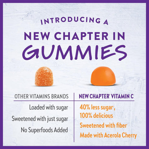 New Chapter Vitamin C+ Gummies - 40% Less Sugar, Excellent Source of Vitamin C, TWO Daily Gummies for Immune Support