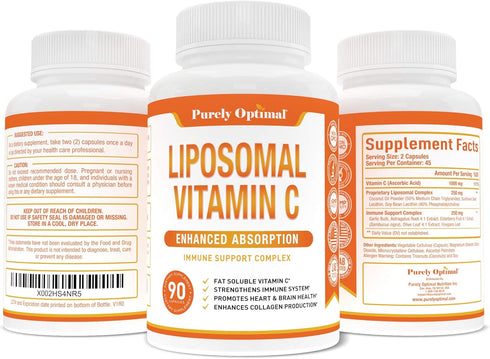 Premium Liposomal Vitamin C Supplement, 1000mg, High Absorption, Immune Support, Non-GMO, 90 Capsules