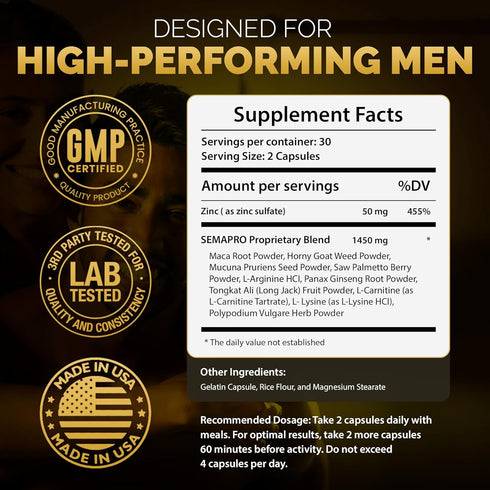 Semapro 60 (1 Extreme Semen Volumizer and Male Energy Formula - All Natural Endurance, Stamina & Semen Health - caps