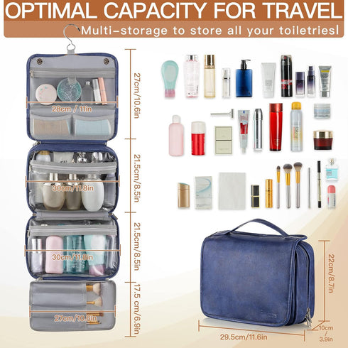 Elviros Toiletry Bag Hanging Travel Organizer for Men and Women, 3 in 1 Multifunctional Large Makeup Cosmetic Case