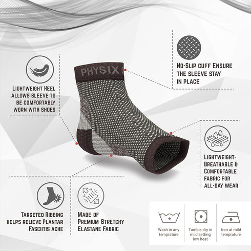 Physix Gear Sport Plantar Fasciitis Socks - Ankle Compression Sleeve with Arch Support for Men & Women, Black S/M