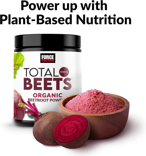 FORCE FACTOR Total Beets Organic Beetroot Powder - Superfood Supplement, USDA Organic, Vegan, Unflavored, 180 Servings