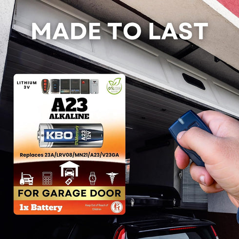 Key Battery Outlet A23 12V Garage Door Opener Battery - Single Alkaline - High-Stability Garage Door Opener Power