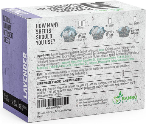 180 Loads Natural Laundry Detergent Sheets - All Natural Biodegradable And Dissolvable Washing Machine Dry Soap Laundry Detergent Strips, Mess Free, Eco Friendly, 90 Sheet Pack (Calm Lavender)