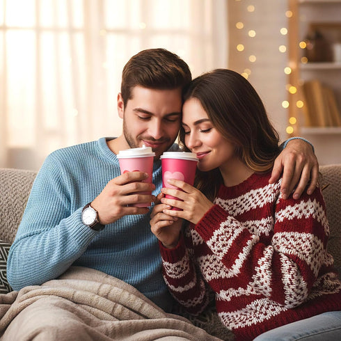 Jingmore 48 12oz Pcs Valentine's Day Coffee Paper Cups with Lids Galentines Paper Beverage Hot Chocolate Cocoa Cups