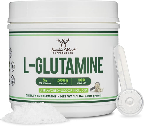 L Glutamine Powder 1.1lbs - 100 Servings of Unflavored L-Glutamine, Third Party Tested, Keto & Vegan Friendly by Double
