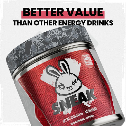 SNEAK Energy Drink Powder - Cherry Bomb, No Sugar, Natural Caffeine & Focus-Boosting Nootropics, 40 Servings