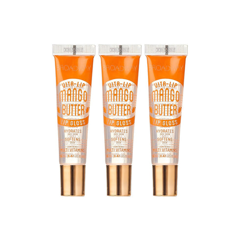 Ruby Kisses Broadway Vita-Lip Clear Lip Gloss, Mango Butter 3 Pack, Ultra-Hydrating Formula with High-Shine Finish