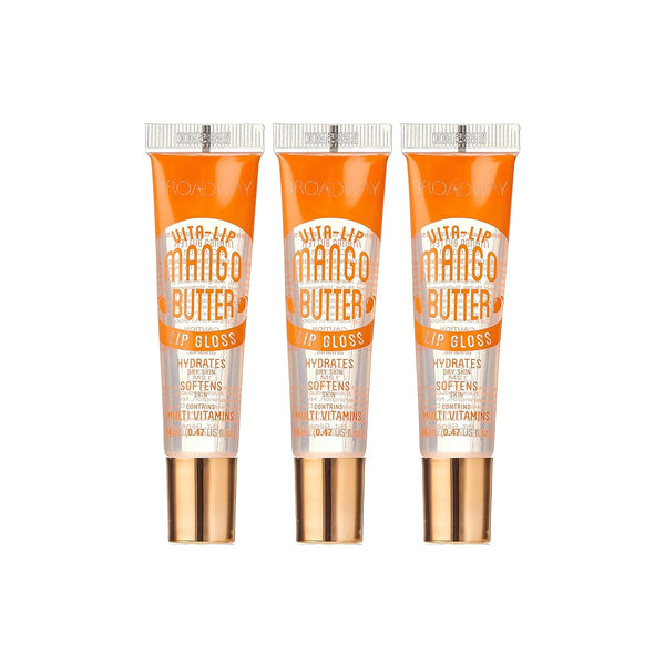 Ruby Kisses Broadway Vita-Lip Clear Lip Gloss, Mango Butter 3 Pack, Ultra-Hydrating Formula with High-Shine Finish