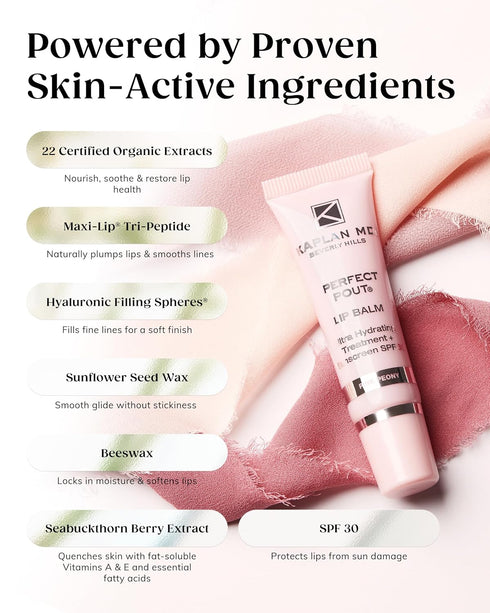 KAPLAN MD Perfect Pout SPF Lip Balm - Ultra Hydrating Treatment for Dry Lips, Sunscreen SPF 30, Non-Sticky