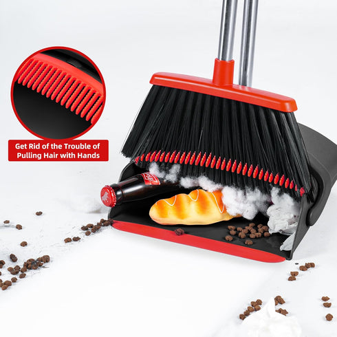 Broom and Dustpan Set, Indoor Broom with Dust Pan Combo for Home, Office, Kitchen, Lobby & Pet Hair Cleaning