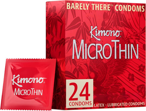 Kimono MicroThin Condoms Pack of 24 - Premium Lubricated Natural Latex, Thinnest,