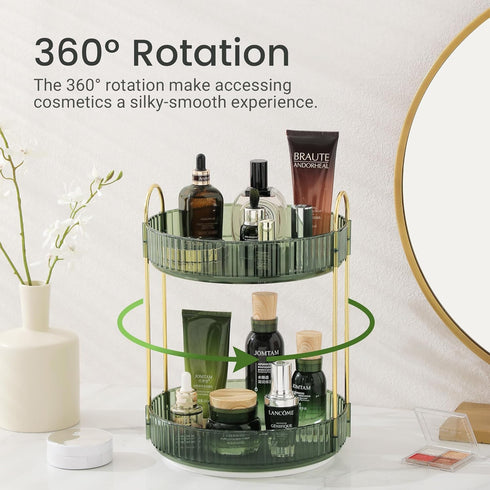 Rotating Makeup Organizer for Vanity, Perfume Skincare Lipstick Organizers for Bathroom Countertop, Clear Make up Storage for Dresser, Bathroom Cosmetics Organizer Storage 360 Spinning(2 Tier, Green) by Aveniee