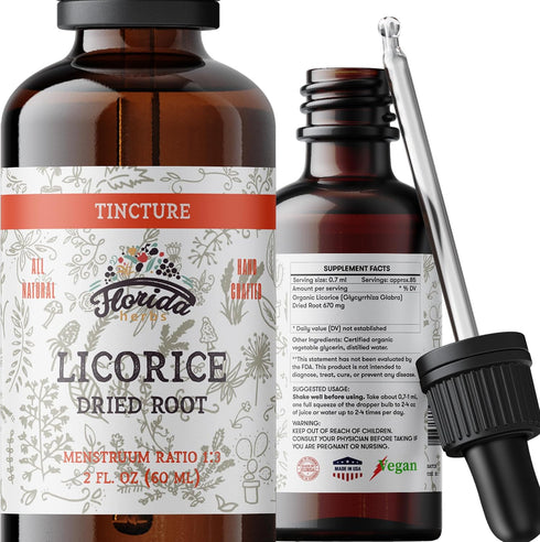 Organic Licorice Tincture, 2 oz, Herbal Supplement, Non-GMO, Cold-Pressed Vegetable Glycerin, 670 mg